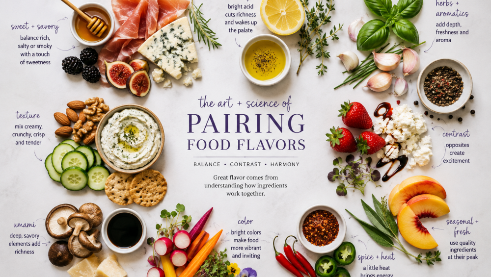 Discover the art and science of food flavor pairings and how seasonings, meats, cheeses, fruits and vegetables work together beautifully.